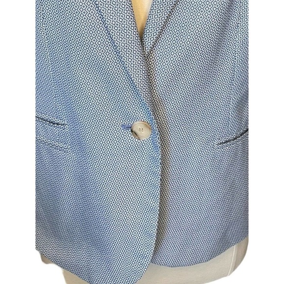 TALBOTS Blue Blazer Jacket Tiny Pattern Single Button Structured Womens Medium 8 - Picture 2 of 10